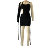 Women's Autumn Winter Trend Lone-Shoulder Sexy Back Hollow Dress