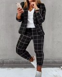 Autumn Winter Fashion Printed Long Sleeve Casual Blazer Pants Career Women Two Piece Suit