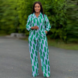 African Suit Women Loose Long Sleeve Shirt Trousers Women Autumn Casual Two-Piece Set