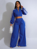 Women Autumn Striped Zipper Casual Top and Pant Set