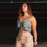 Women's Summer Strapless Zipper Crop Lace-Up Sexy Top