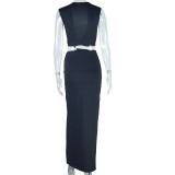Women's Fashion Solid Color Dress Sleeveless Irregular Slit Dress