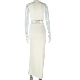 Women's Fashion Solid Color Dress Sleeveless Irregular Slit Dress