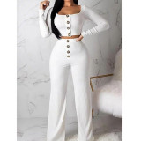 Women's Autumn Long-Sleeved Cardigan Slim Button Pants Casual Two Piece Set