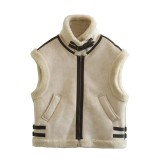 Women's Fur And Leather Patchwork Sleeveless Vest Jacket Women's Top