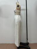 Pure Color Women's Fashionable Strap Low Back Wide Leg Jumpsuit