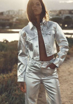 Women's Pu Leather Jacket Coat Fashion Turndown Collar Long Sleeve Top Women's Pu Leather Jacket Coat Fashion Turndown Collar Long Sleeve Top