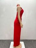 Elegant Women Flower Halter Slit Long Dress