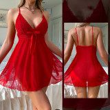 Women mesh See-Through pajamas Lace suspender nightdress sexy lingerie