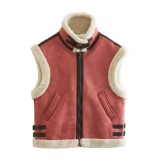 Women's Fur And Leather Patchwork Sleeveless Vest Jacket Women's Top