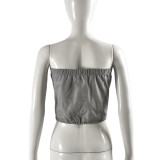 Women's Summer Strapless Zipper Crop Lace-Up Sexy Top