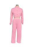 Women Autumn Striped Zipper Casual Top and Pant Set
