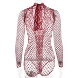 Women's Fishnet See-Through One-Piece Bodysuit Sexy Nightclub Beaded Lingerie