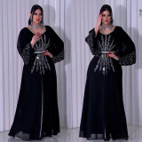 Women's Beaded Chiffon Puff Sleeve Dress With Belt