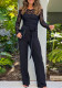 Women's Black Lace Off Shoulder Long Sleeve Tight Fitting Jumpsuit