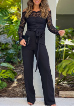 Women's Black Lace Off Shoulder Long Sleeve Tight Fitting Jumpsuit Women's Black Lace Off Shoulder Long Sleeve Tight Fitting Jumpsuit