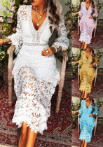 Autumn Women Sexy See-Through Lace Long-Sleeved V-Neck Long-Sleeved Dress Autumn Women Sexy See-Through Lace Long-Sleeved V-Neck Long-Sleeved Dress
