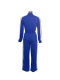 Women Autumn Striped Zipper Casual Top and Pant Set