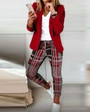 Autumn Winter Fashion Printed Long Sleeve Casual Blazer Pants Career Women Two Piece Suit