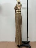 Pure Color Women's Fashionable Strap Low Back Wide Leg Jumpsuit