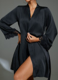 Satin Bathrobe Nightgown Pajamas Women's Mesh Polka Dot Patchwork Home Clothes
