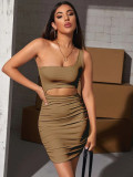 Women Sleeveless Slash Shoulder Hollow Pleated Sexy Bodycon Dress