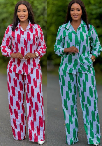 African Suit Women Loose Long Sleeve Shirt Trousers Women Autumn Casual Two-Piece Set