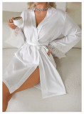 Satin Bathrobe Nightgown Pajamas Women's Mesh Polka Dot Patchwork Home Clothes