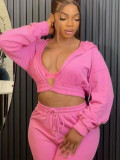 Women's Casual Loose Long Sleeve Zipper Hoodies Jacket Fitness Sweatpants Two Piece Tracksuit