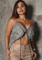 Women's Summer Strapless Zipper Crop Lace-Up Sexy Top