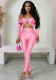 Sexy Women's Solid Color Off Shoulder Hollow Long Sleeve Tight Slim Jumpsuit