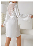 Satin Bathrobe Nightgown Pajamas Women's Mesh Polka Dot Patchwork Home Clothes