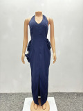 Elegant Women Flower Halter Slit Long Dress