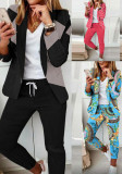 Autumn Winter Fashion Printed Long Sleeve Casual Blazer Pants Career Women Two Piece Suit
