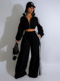 Women Autumn Striped Zipper Casual Top and Pant Set