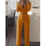 Women's Autumn Long-Sleeved Cardigan Slim Button Pants Casual Two Piece Set