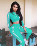 Women Elastic Hooded Drawstring Top and Trousers Casual Two Piece Set