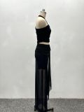 Fashion Women Sexy Halter One Shoulder Strapless Top Slit Skirt Two-Piece Set