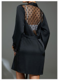Satin Bathrobe Nightgown Pajamas Women's Mesh Polka Dot Patchwork Home Clothes