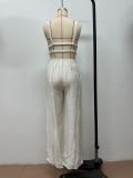 Pure Color Women's Fashionable Strap Low Back Wide Leg Jumpsuit