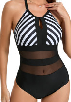 Sexy Lace Stripes One-Piece Plus Size Swimsuit