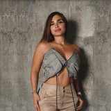 Women's Summer Strapless Zipper Crop Lace-Up Sexy Top