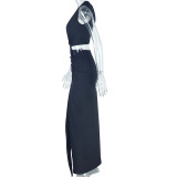 Women's Fashion Solid Color Dress Sleeveless Irregular Slit Dress