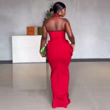 Elegant Women Flower Halter Slit Long Dress