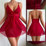 Women mesh See-Through pajamas Lace suspender nightdress sexy lingerie