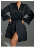 Satin Bathrobe Nightgown Pajamas Women's Mesh Polka Dot Patchwork Home Clothes