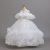 Girls' mesh print puffy skirt princess dress