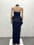 Elegant Women Flower Halter Slit Long Dress