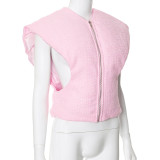 Women's Autumn Winter Zipper Loose Hollow Sleeveless Jacket Cotton Vest