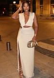 Women's Fashion Solid Color Dress Sleeveless Irregular Slit Dress
